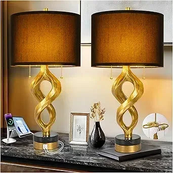 Bulb Sculptural Table Lamp Set of Two With Pull Chains