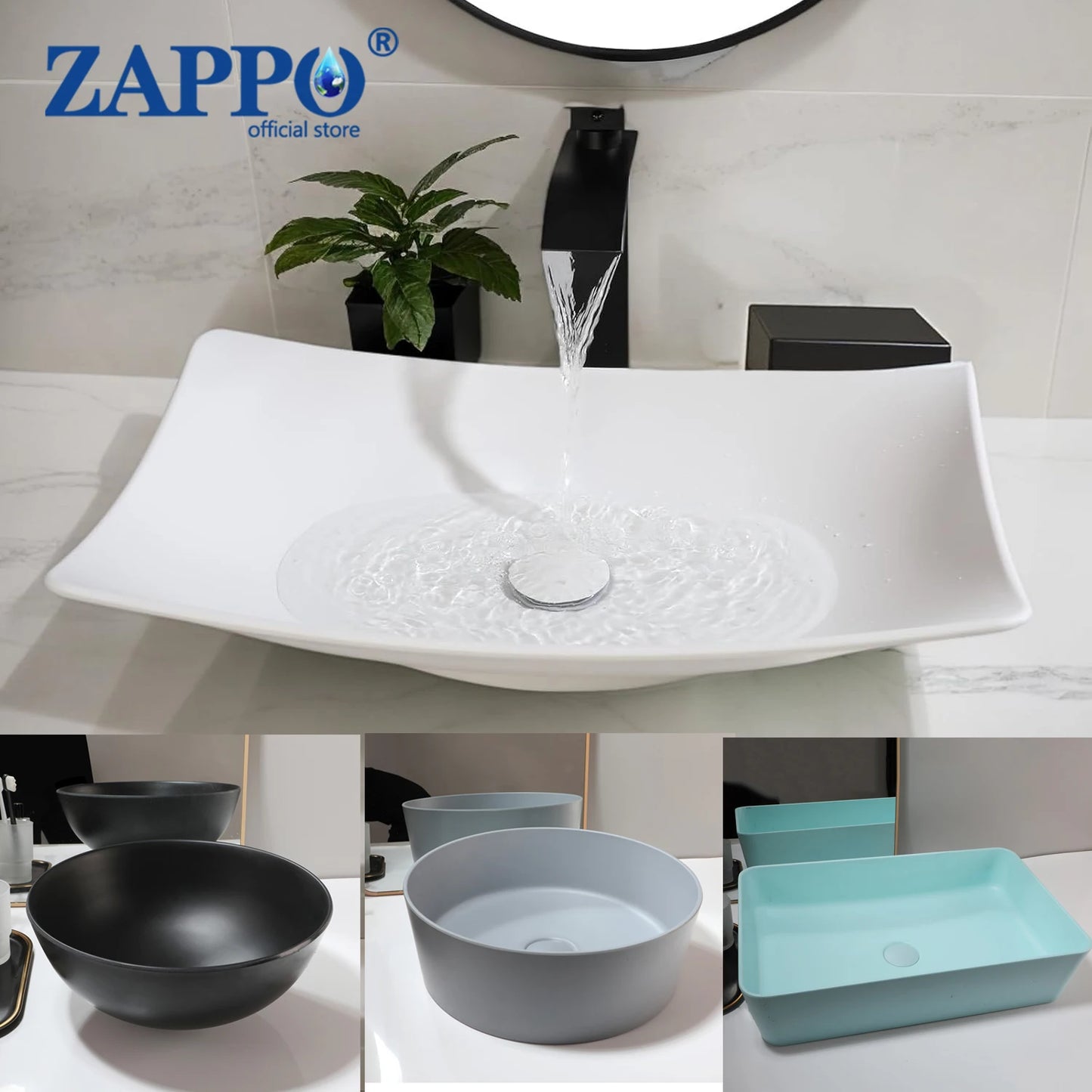 ZAPPO Bathroom Vessel Sink With Drain Bathroom Stone Resin Washbasin Round Above Counter Bowl Sinks for Bar Hotel (No Faucet)