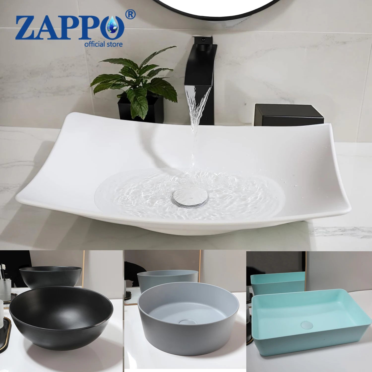ZAPPO Bathroom Vessel Sink With Drain Bathroom Stone Resin Washbasin Round Above Counter Bowl Sinks for Bar Hotel (No Faucet)