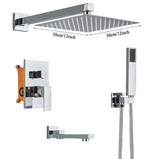 Rozin Chrome Rainfall Shower Faucet Set Wall Mounted Dual-Control