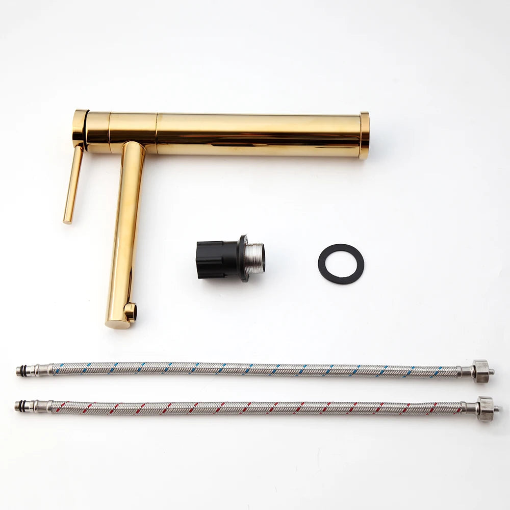 JIENI Deck Mounted Bathroom Vessel Sink Faucet With Long Spout