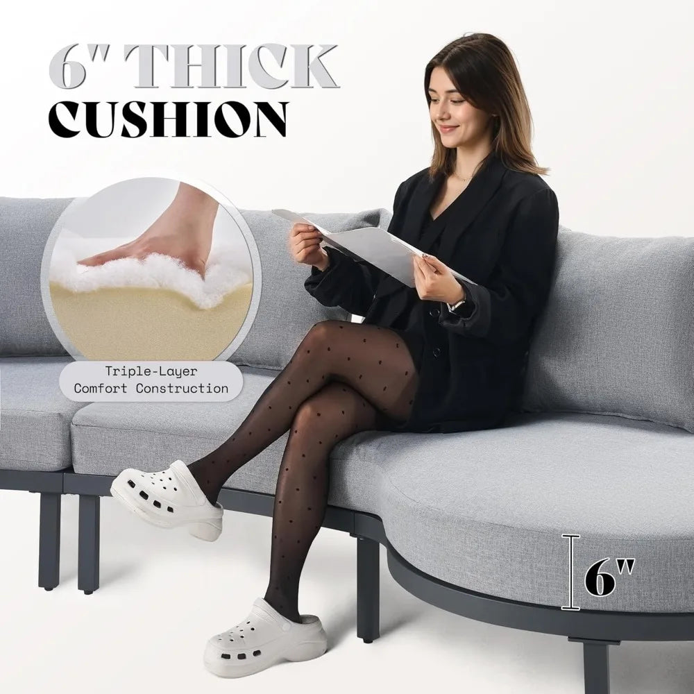 10-Seat Aluminum Outdoor Patio Furniture Set With Modular Curved Conversation All Weather Cushions