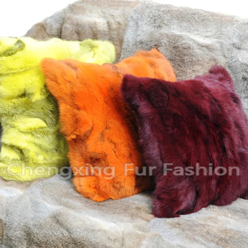 XZWDSICN Natural Rabbit Fur Patchwork Cushion For Sofa